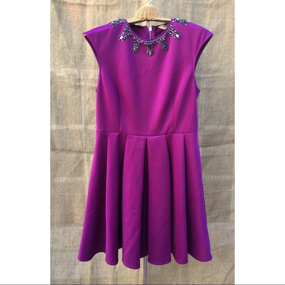 Ted Baker Purple Dress Bedazzled Neckline Size 4
